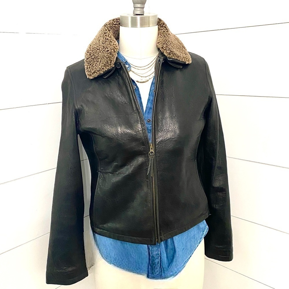 Vintage Couture by J. Park Black Lamb Leather Aviator Bomber Jacket, Size Medium - Picture 5 of 15